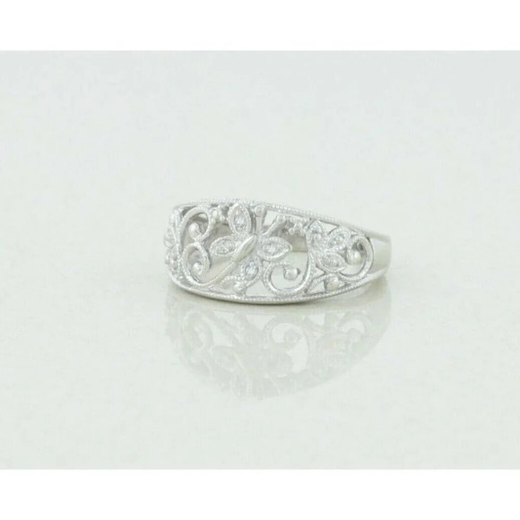 10k White Gold Diamond Butterfly Ring Size 7 1/4 - Picture 6 of 8